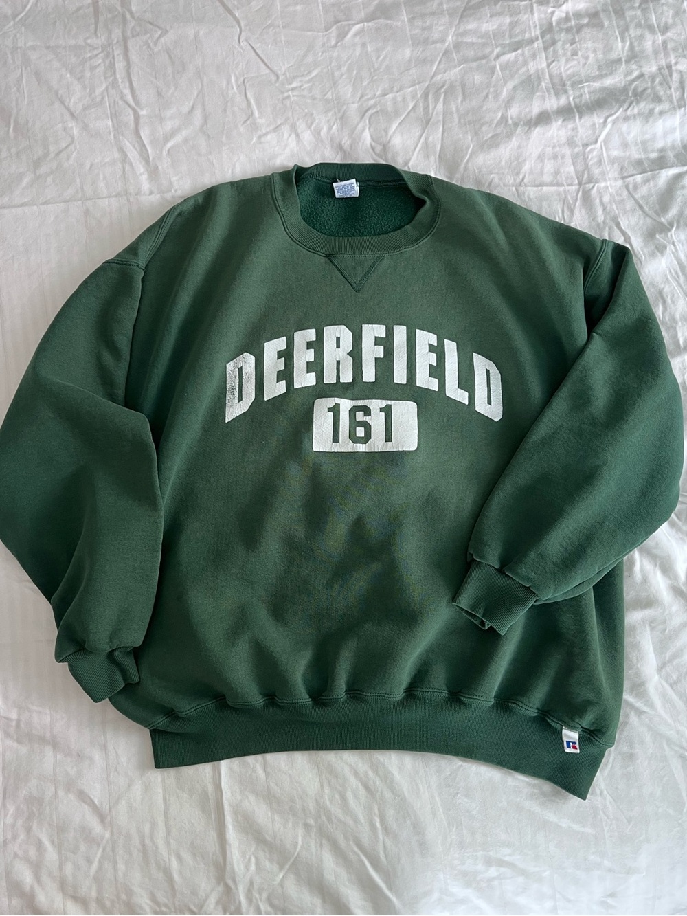 VNTG Russell Athletic Green Crewneck with White Deerfield 161 Graphic
